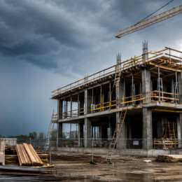 building construction in a storm